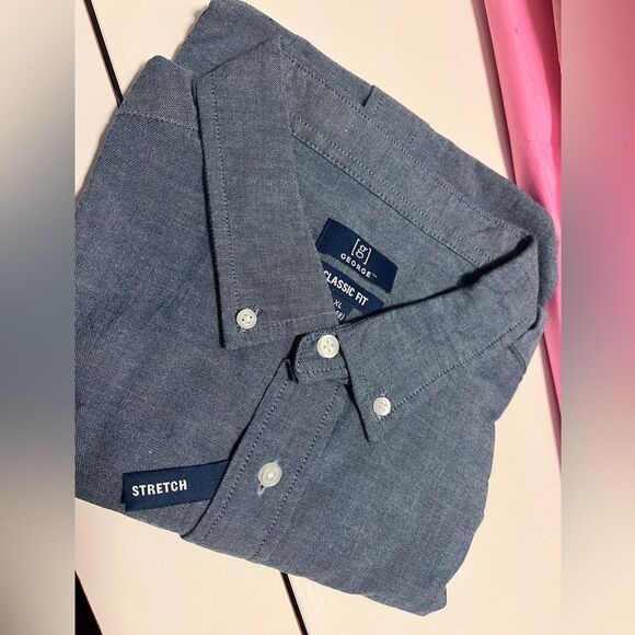 NWT George Blue Chambray Shirt Short Sleeve Sz XL ( 46-48 ) - Picture 2 of 7